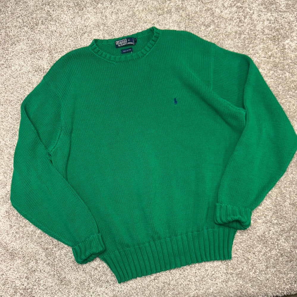 Vintage Polo Ralph Lauren Crewneck Sweater Men Size Large Green Cotton Hong Kong - Picture 6 of 8